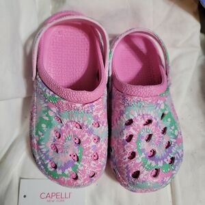 Capelli of New York Kids' Floral Pink and Green Clogs